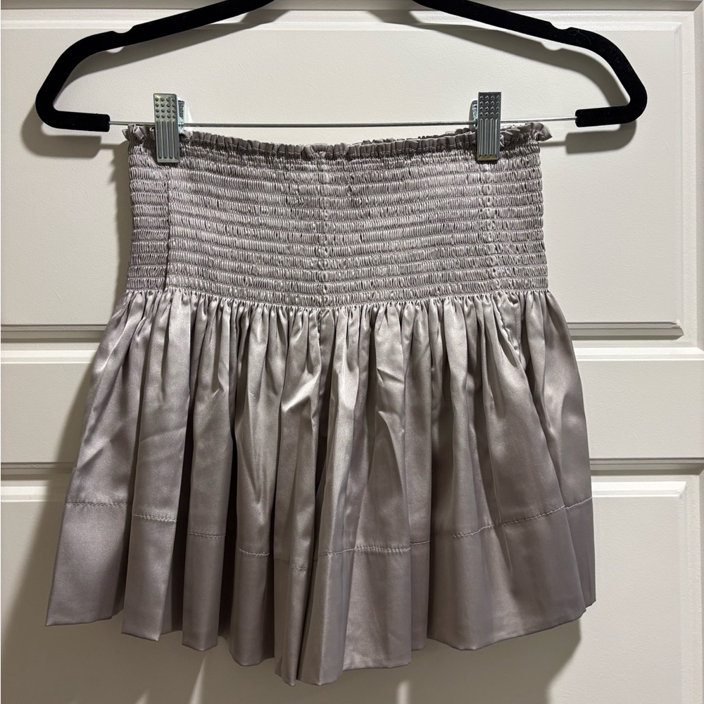 NATURAL LIFE Satin Smocked Mini Skirt in silver